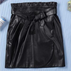 Belted Paperbag Waist Faux Leather Skirt Tulip Wrap